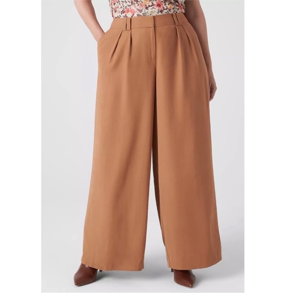 Lane Bryant Stretch Twill High Rise Pleated Wide Leg Trouser Jean Cognac 26S